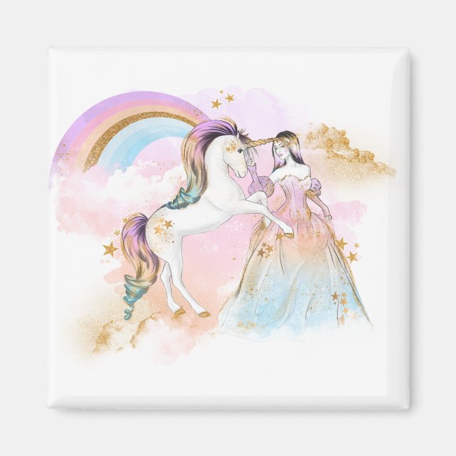 Imán Unicorn Clipart Rainbow Fairtale (Frente)