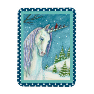 IMÁN UNICORN INVIERNO Y AVES, PAISAJE DE NIEVE PACÍFICO