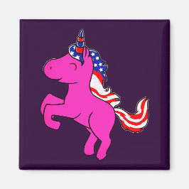 Imán Unicorn Yarrow Pink Patriotic USA Flag Mane Art
