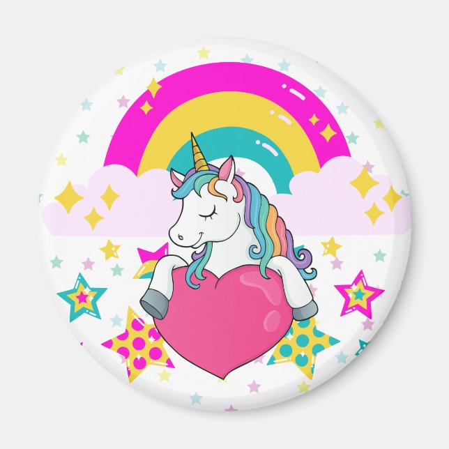 Imán Unicornio arcoiris con estrellas (Frente)