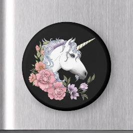 Imán Unicornio blanco y flores