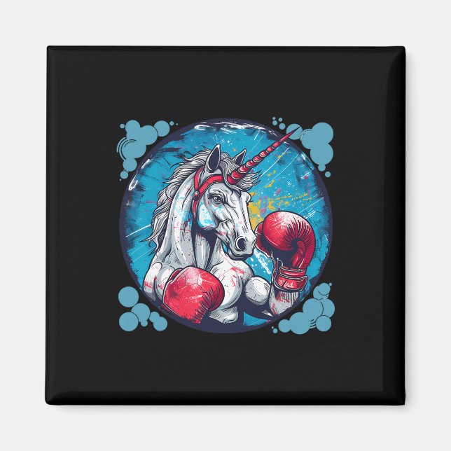 Imán Unicornio boxeador con guantes de boxeo Kickboxing (Frente)