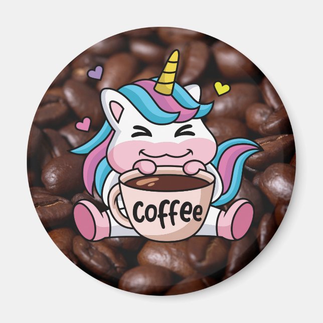 Imán Unicornio con café (Frente)