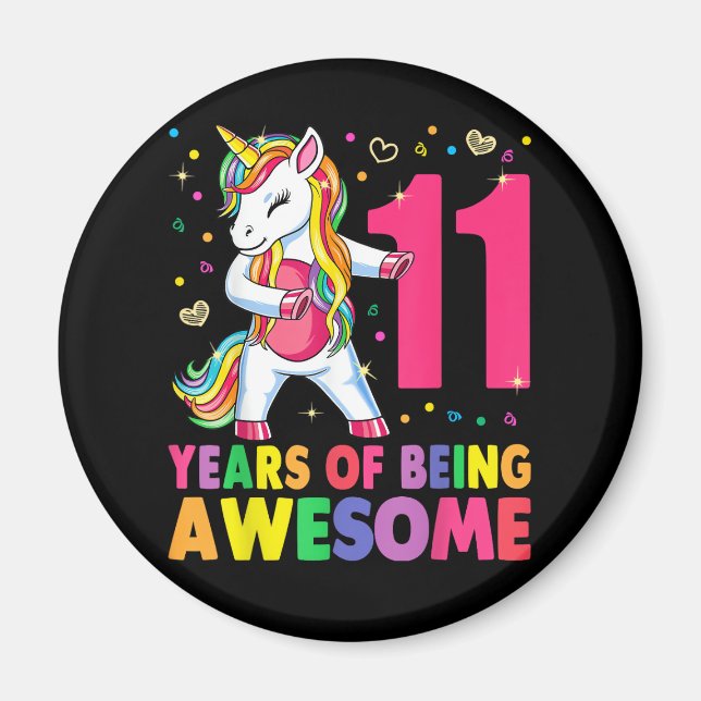 Imán Unicornio de 11 años de edad Chica de cumpleaños 1 (Frente)