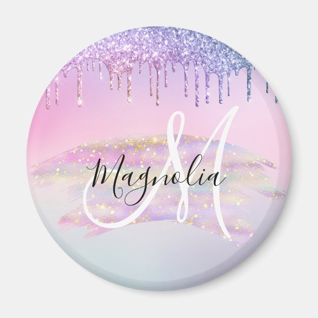 Imán Unicornio de Arcoíris Glam con Degradado de Brillo (Frente)