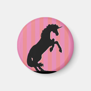 Imán Unicornio de cría negra (rayas rosas)