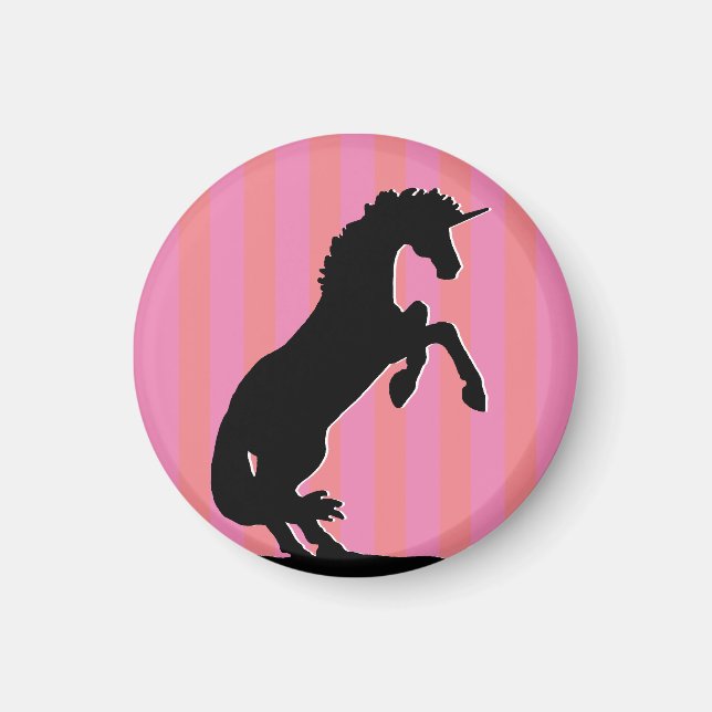Imán Unicornio de cría negra (rayas rosas) (Frente)