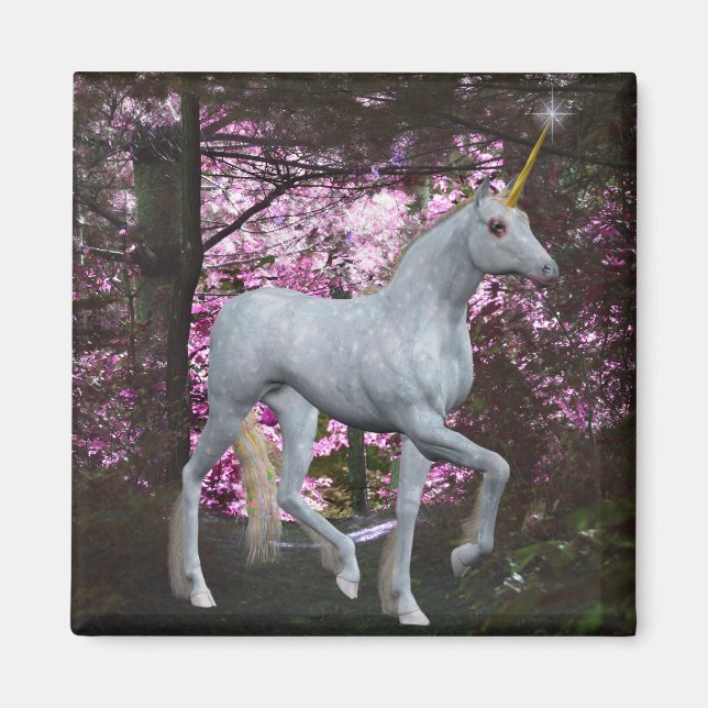Imán Unicornio En El Magnet De La Fantasía Forestal (Frente)