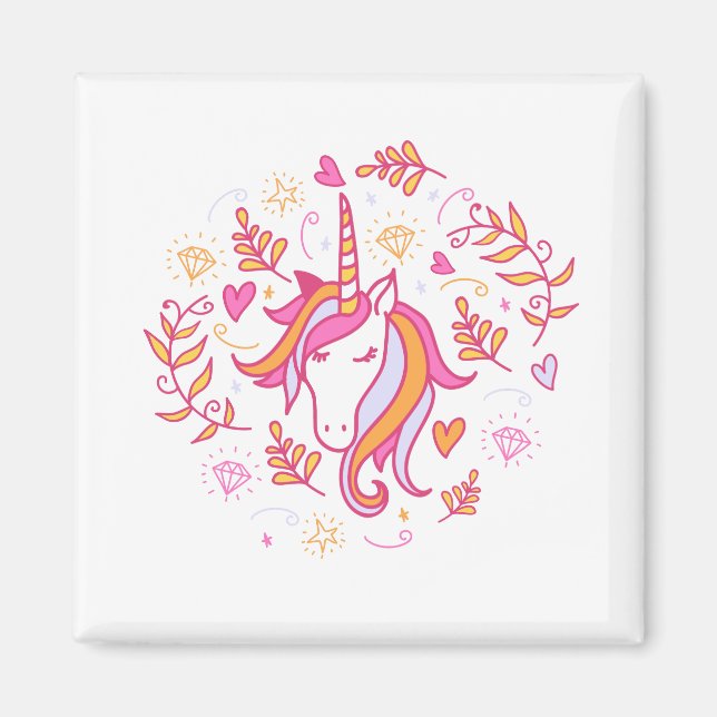 Imán Unicornio en rosa y Naranja (Frente)