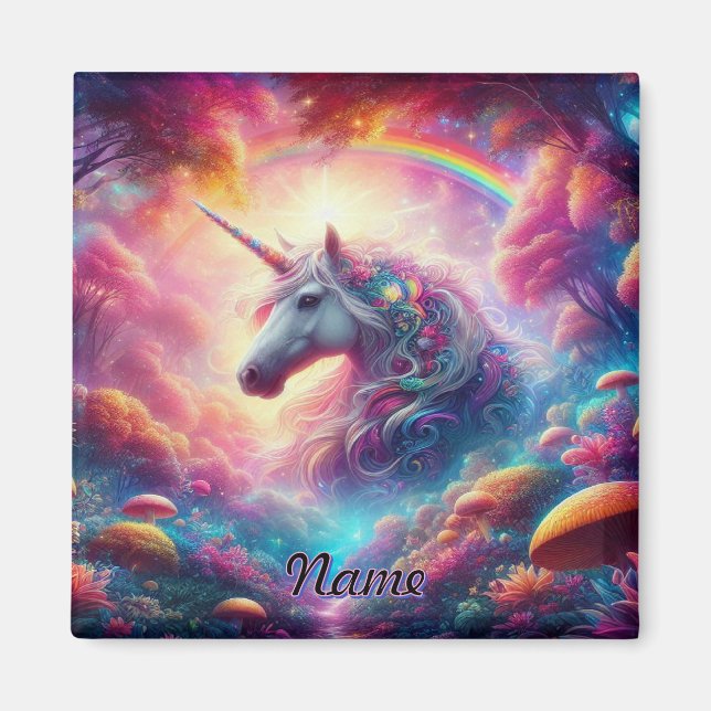 Imán Unicornio en un vibrante bosque de fantasías (Frente)