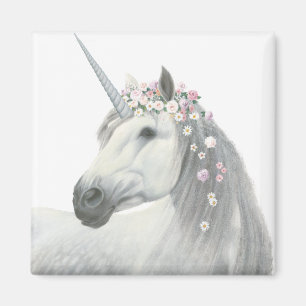 Imán Unicornio espiritual con flores en Mane