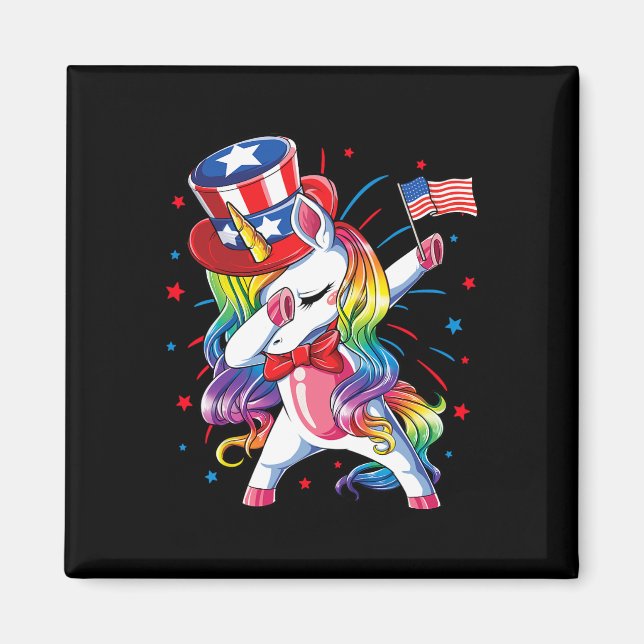 Imán Unicornio haciendo Dabbing 4 de Julio Tío Sam Chic (Frente)