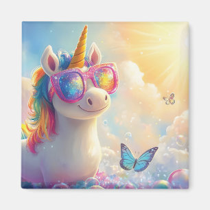 Imán Unicornio Lindo con Gafas de Sol: Mágico y Diverti
