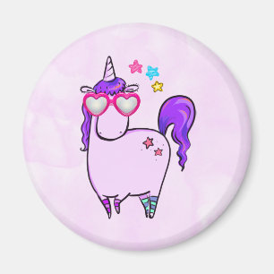 Imán Unicornio lindo en gafas cardiacas
