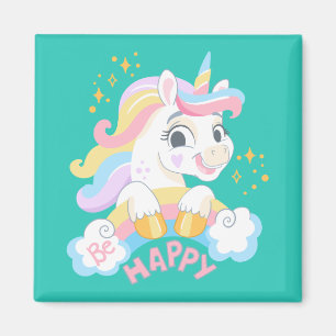 Imán Unicornio lindo Sé Feliz