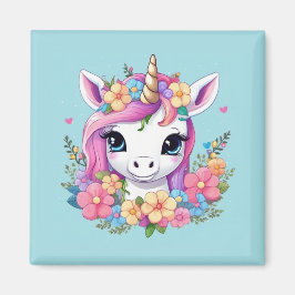 Imán Unicornio mágico con flores