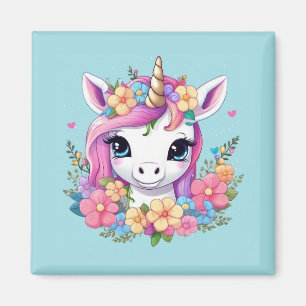 Imán Unicornio mágico con flores
