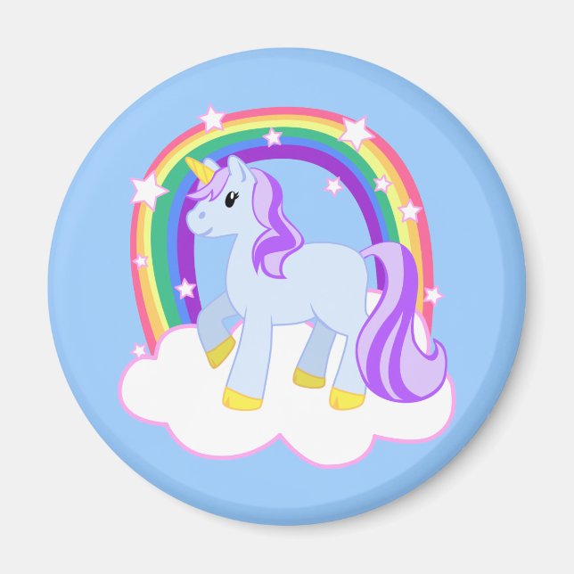 Imán Unicornio mágico lindo con arco iris (¡Personaliza (Frente)