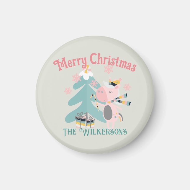 Imán Unicornio, Navidades del boho lindo, en sabio (Frente)