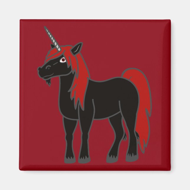 Imán Unicornio negro con mango rojo (Frente)