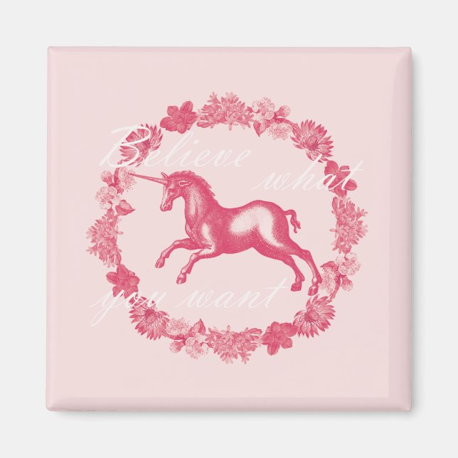 Imán Unicornio rosa y flores (Frente)