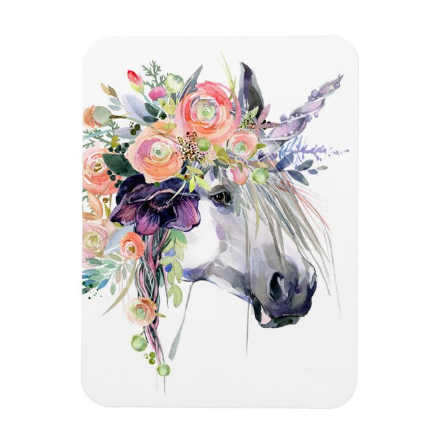 Imán Unicornio vestido con flores (Vertical)