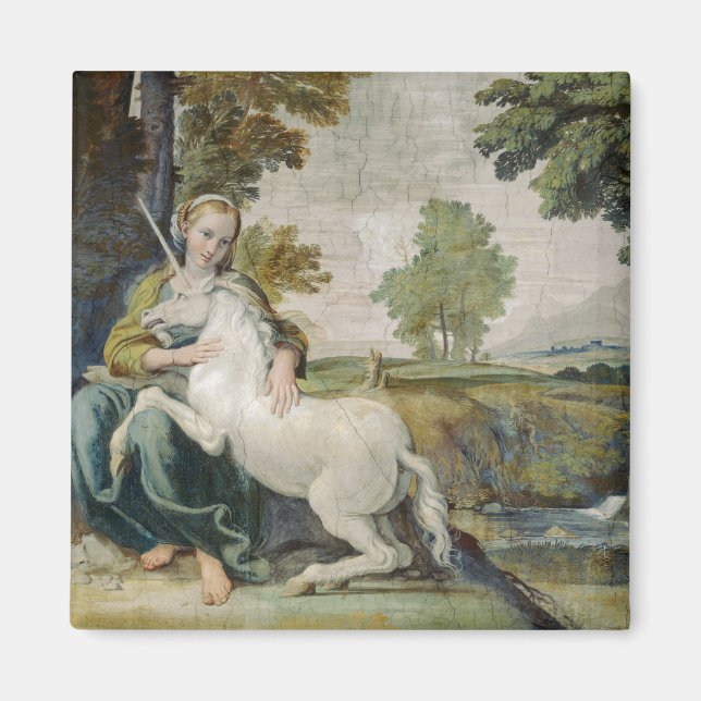Imán Unicornio y una joven mujer (por Domenichino) (Frente)