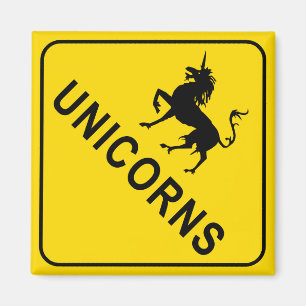 Imán Unicornios cruzando la señal de advertencia Squar
