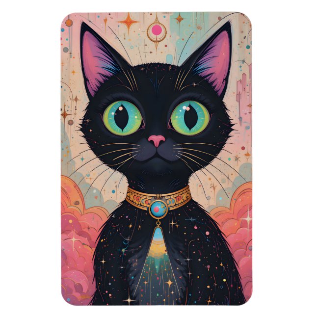 Imán Universo de gato negro futurista atómico (Vertical)
