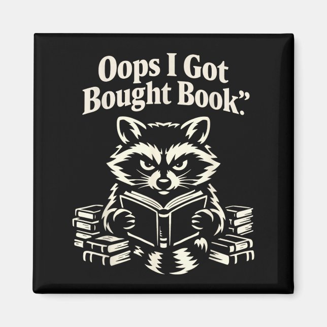 Imán Ups compré libro mapache divertido leyendo (Frente)