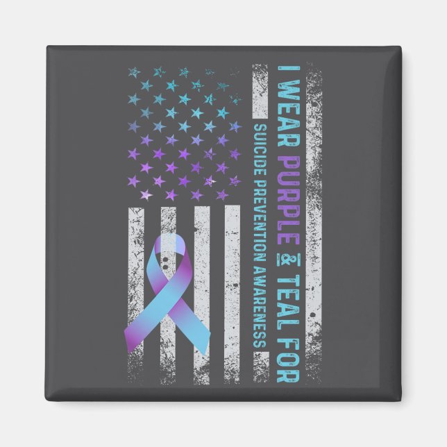 Imán Us Flag I Wear Purple And Teal Suicide Prevention  (Frente)