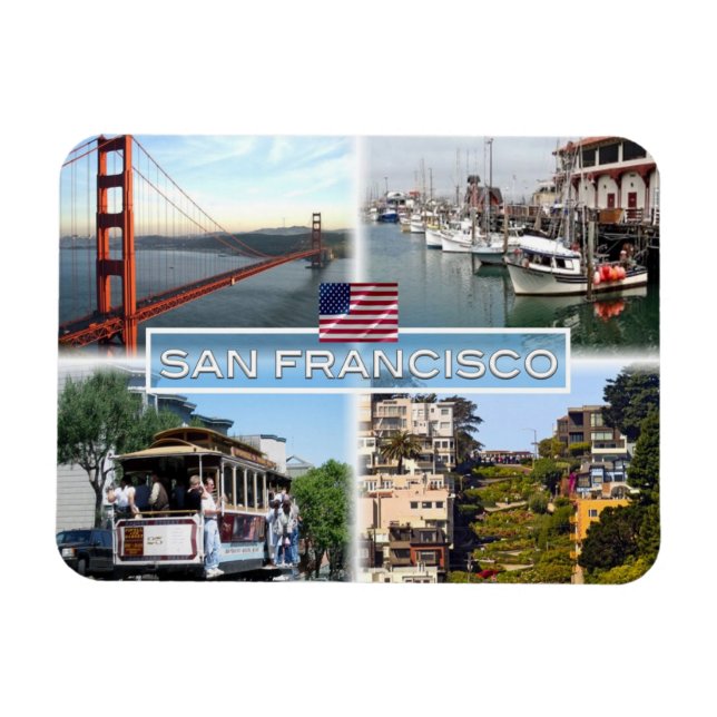 Imán US San Francisco - Golden Gate Bridge - Cable Car. (Horizontal)