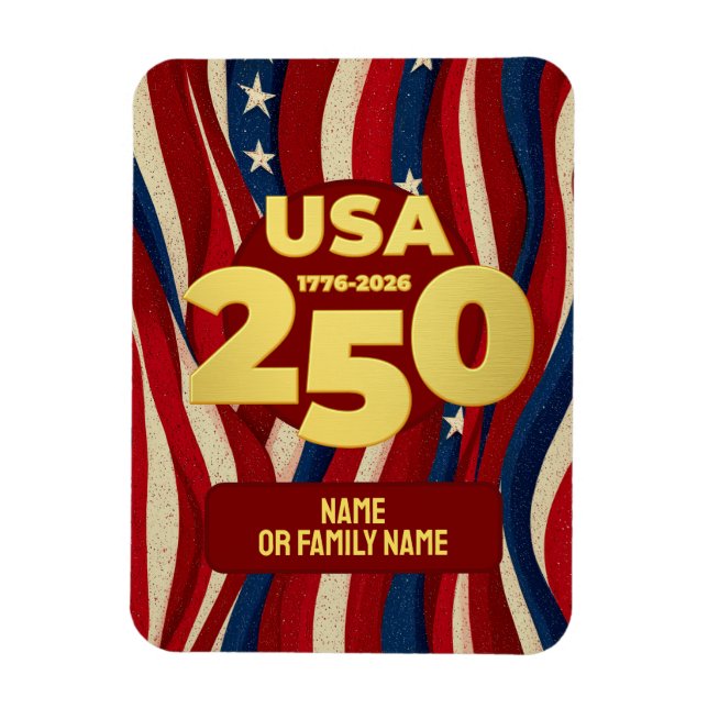 Imán USA 250 Years Patriotic Red White Blue with Gold (Vertical)