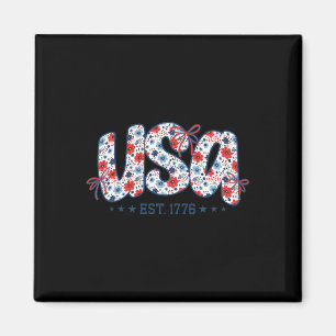 Imán Usa Est 1776 Coqueta Lazo 4 De Julio Usa Floral G