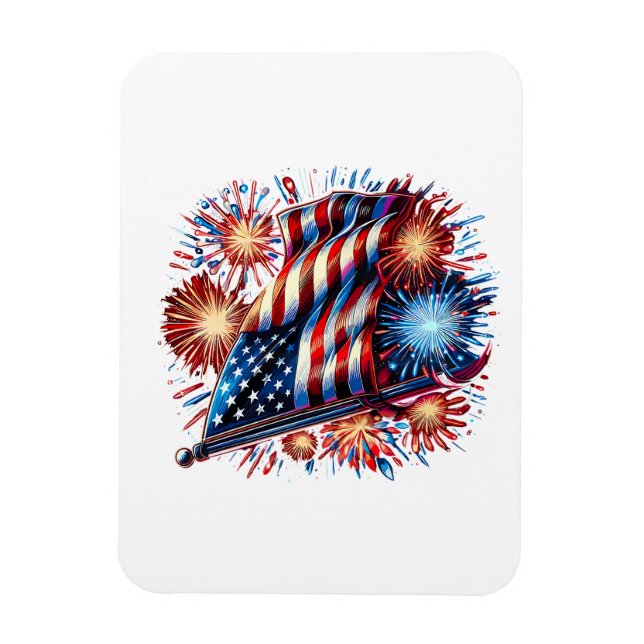 Imán USA Flag Fireworks Patriotic (Vertical)