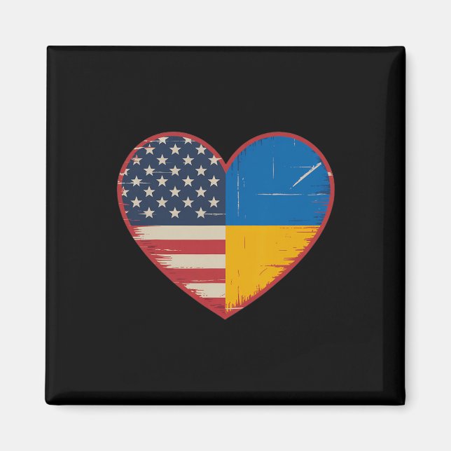 Imán Usa Ucrania Corazón - Doble Ciudadanía 2  (Frente)
