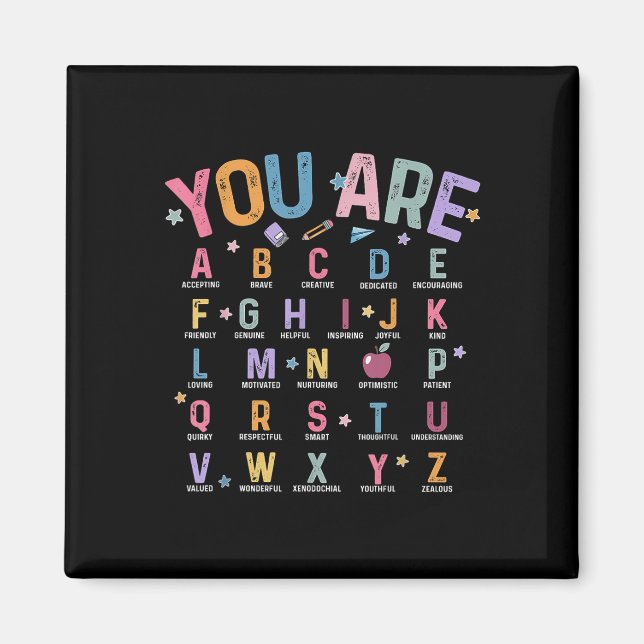 Imán Usted Es Letras Alfabeto Aprender Abcs Inspiración (Frente)