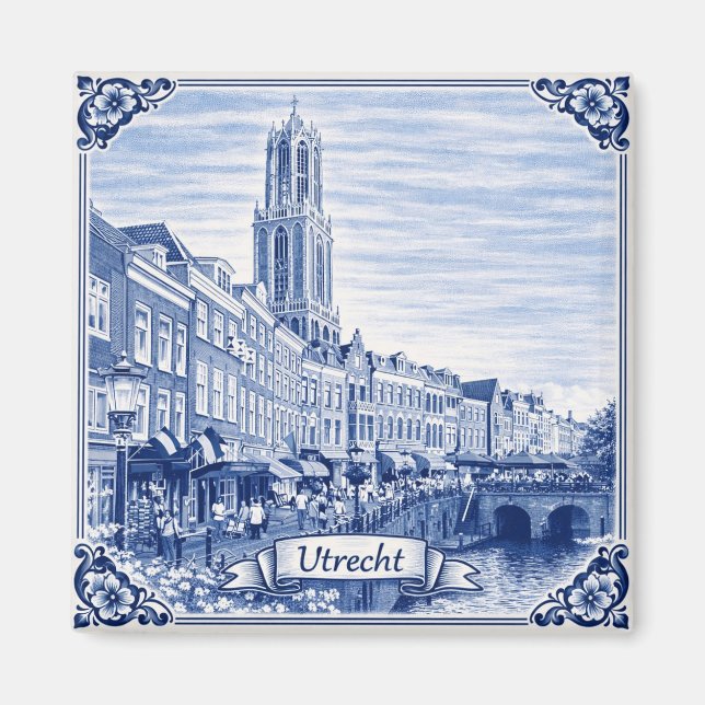 Imán Utrecht canal houses Delft Blue style magnet (Frente)