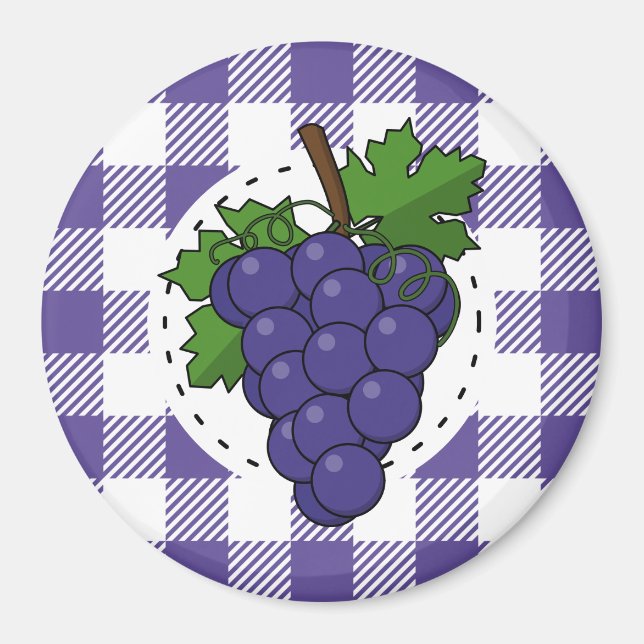 Imán Uvas sobre cuadros violeta blancos (Frente)