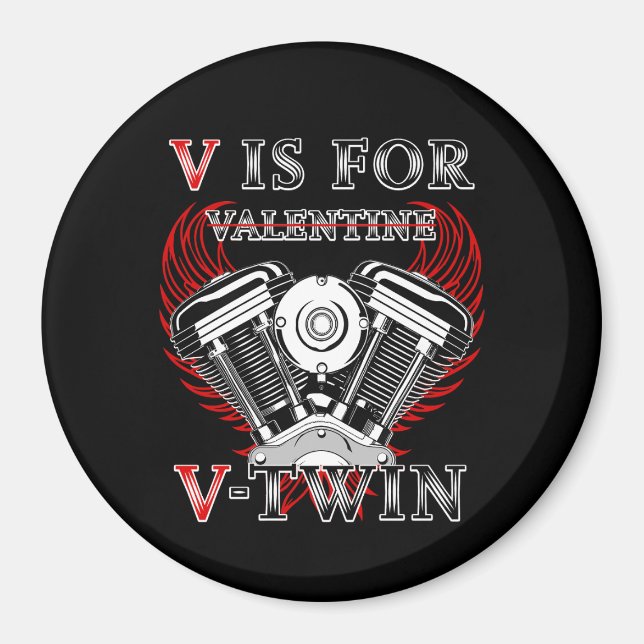 Imán V is for Valentine, V-Twin Motorcycle. Biker (Frente)