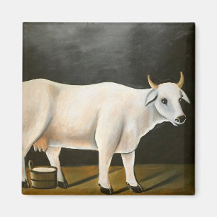 Imán Vaca blanca sobre fondo negro (animal de granja)
