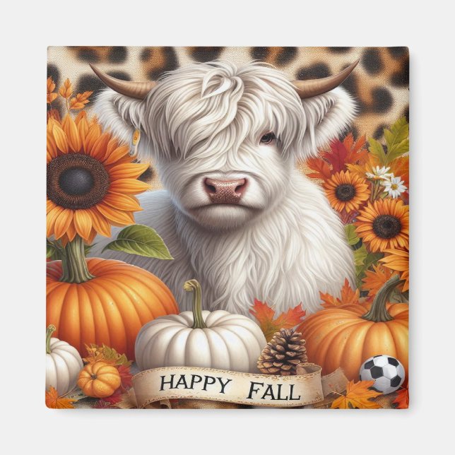Imán Vaca de las Tierras Altas rodeada de calabazas de  (Frente)