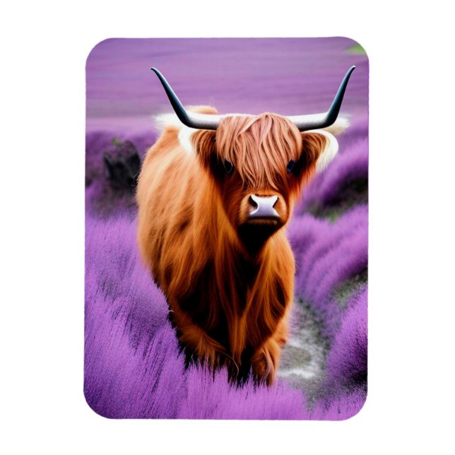 Imán Vaca de montaña en campo de lavanda (Vertical)