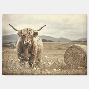Imán Vaca de montaña en un campo de heno
