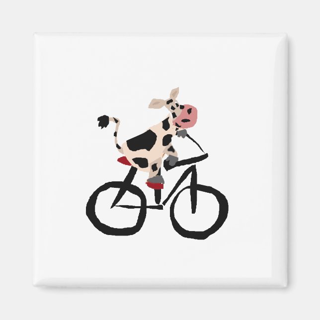 Imán Vaca divertida en bicicleta (Frente)