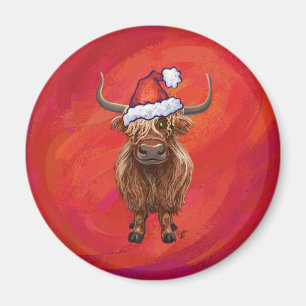 Imán Vaca Highland en Santa Hat en Red