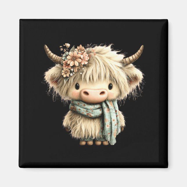 Imán Vaca mona de las tierras altas floral boho granja  (Frente)
