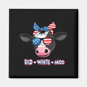 Imán Vaca Moo Roja Blanca Patriótica Granja Animal Usa 