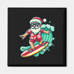 Imán Vacaciones de Navidad Tropicales de Papá Noel Surf