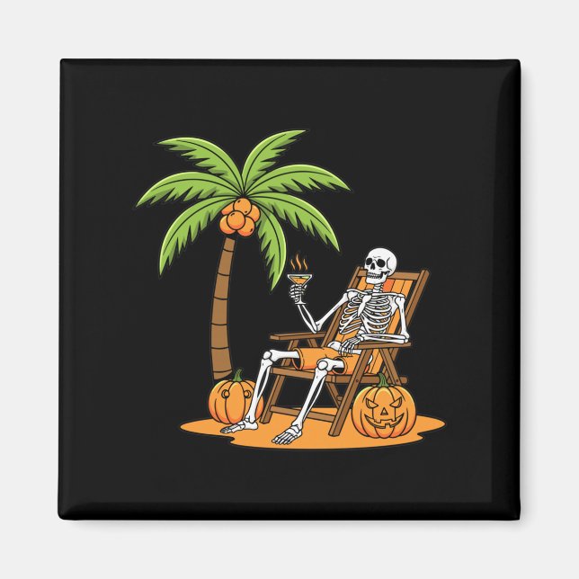 Imán Vacaciones de playa de esqueleto de Halloween Palm (Frente)
